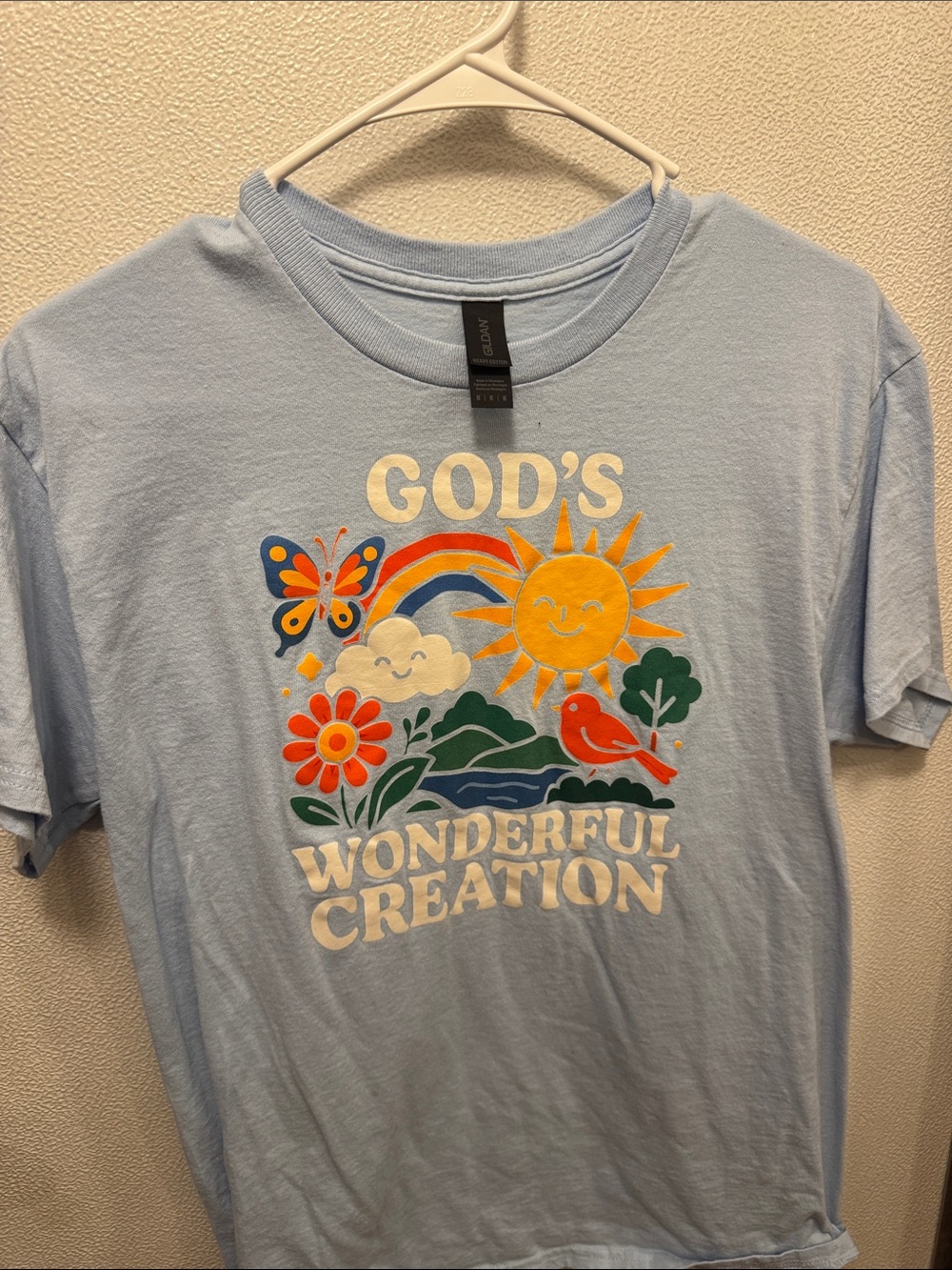 Gildan Light Blue 'God's Wonderful Creation' Graphic Tee